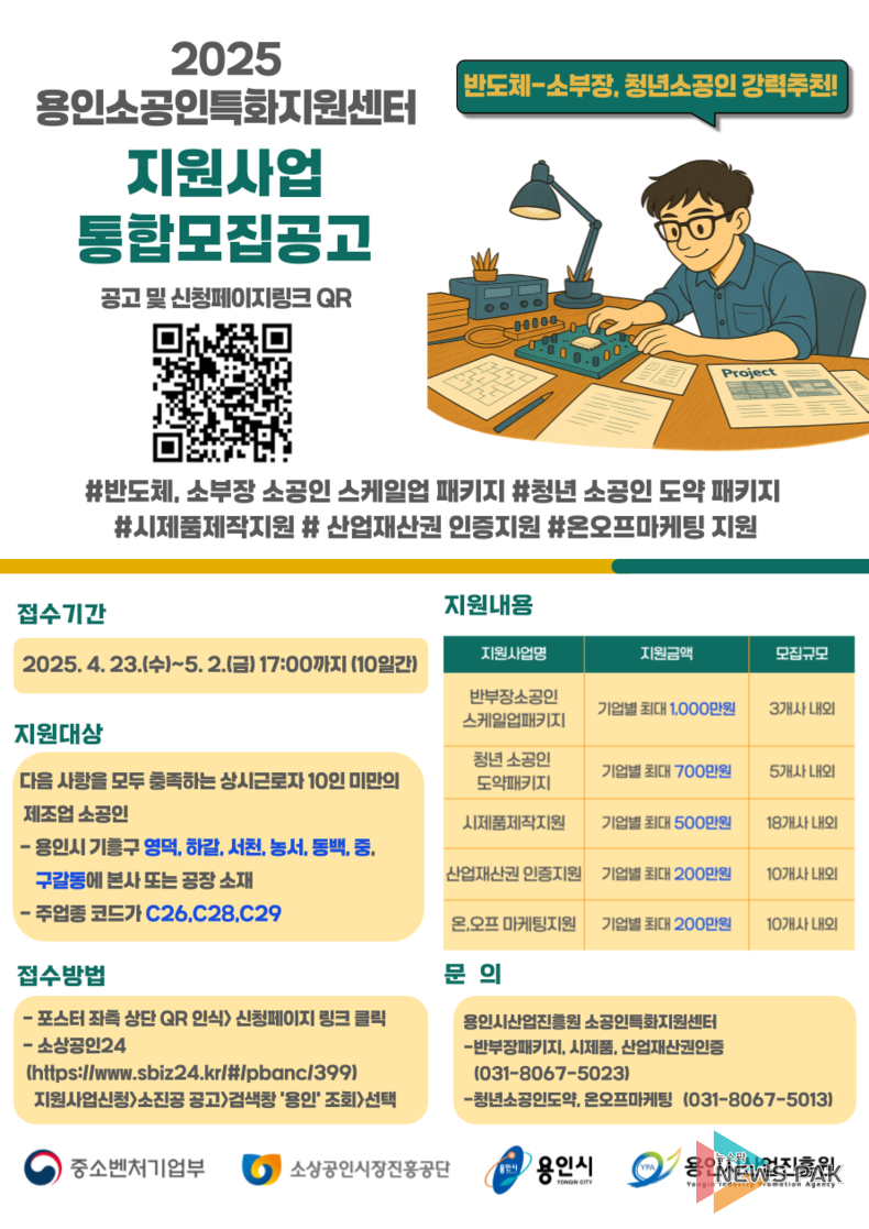 용인시산업진흥원, 반도체?청년 소공인 대상 최대 1천만원 지원
