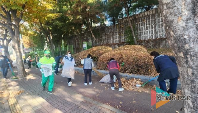 수원시 팔달구 화서2동, '꽃뫼환경 대전환단' 낙엽 청소 실시