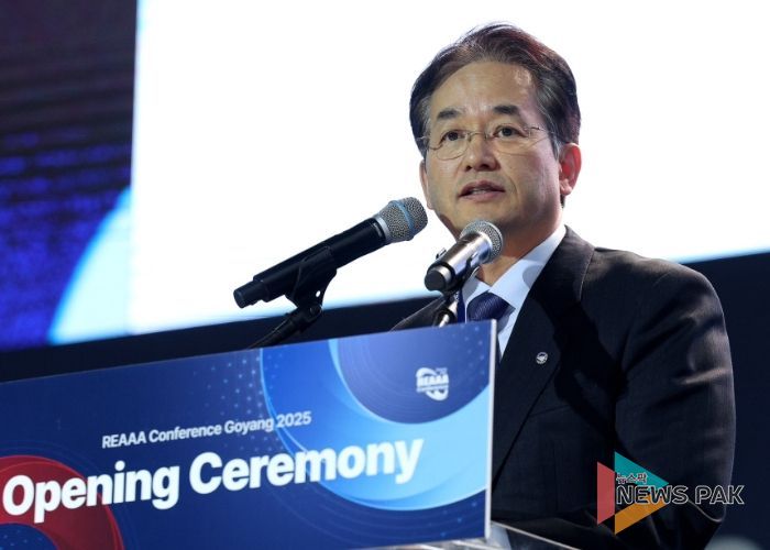 ‘2025 고양 아시아·대양주 도로대회’개막식에서 환영사 중인 이동환 고양특례시장