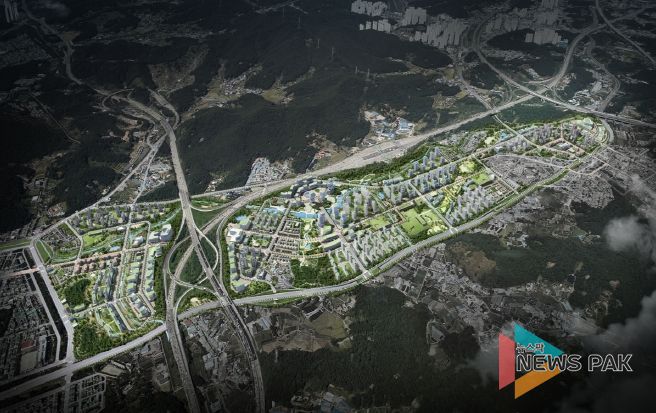 조감도. 지구계획 변경 등 조성계획 변경으로 개발 완료 시 상이할 수 있음