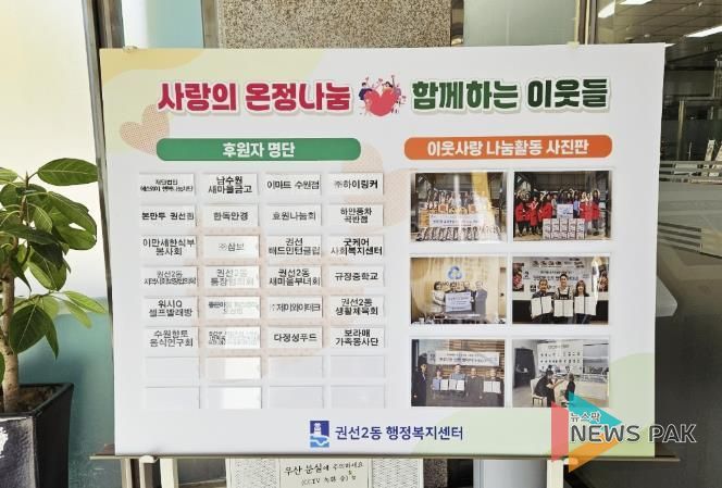 수원시 권선구 권선2동, 이웃사랑 나눔실천 후원자 예우 게시판 설치