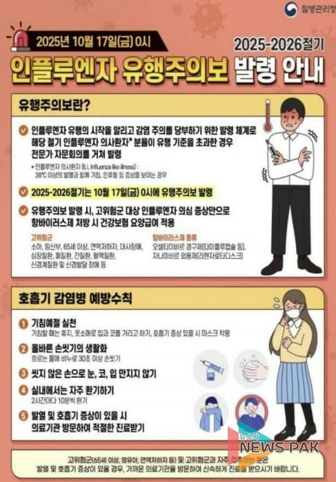 인플루엔자 유행주의보 발령 안내문