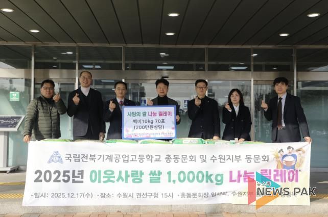 국립전북기계공고 총동문회, 수원시 권선구 어려운 이웃을 위해 백미 10kg 70포 전달