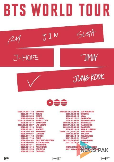 2026 월드투어 개최 공지 관련 이미지(제공 빅히트뮤직)
