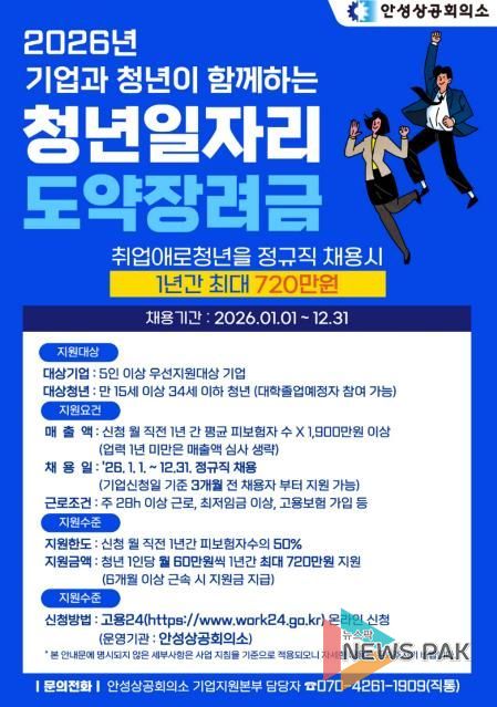 안성상공회의소 ‘2026년 청년일자리도약장려금’ 사업 대상 모집