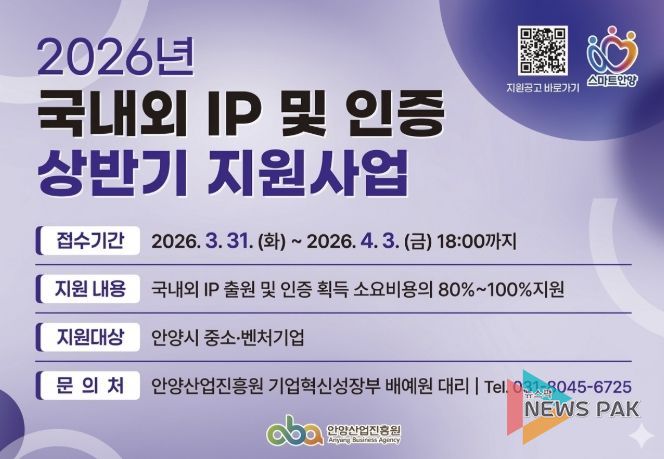 안양산업진흥원, 2026년 국내외 IP 출원 및 인증 상반기 지원사업 모집