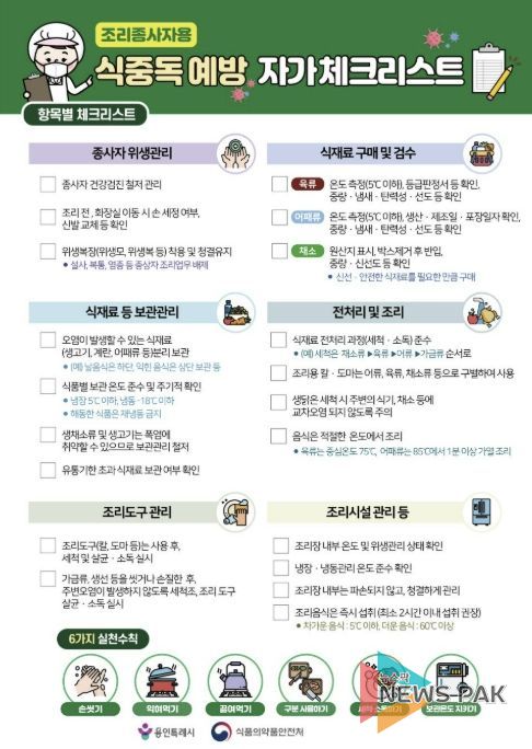 조리종사자용 식중독 예방 자가 체크리스트